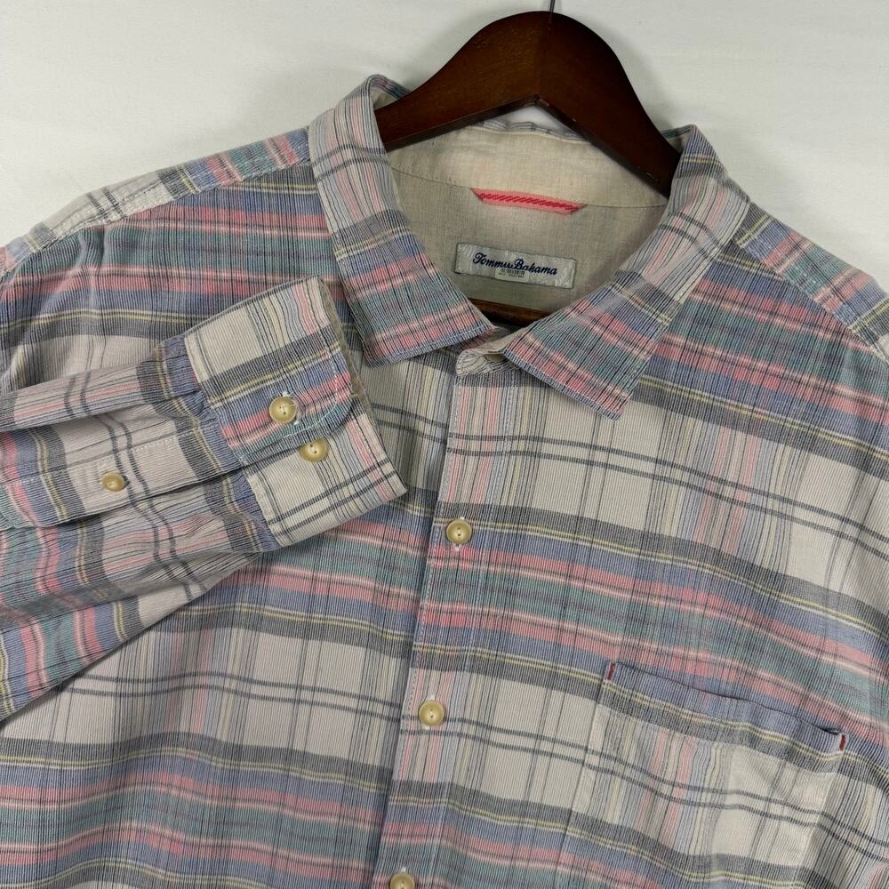 Tommy Bahama Men's XXL Plaid Corduroy Shirt Long Sleeve Button Up Cotton Coastal